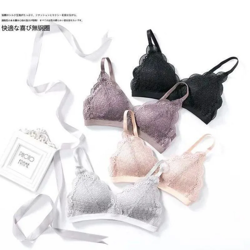 

Women Bra Wire Free Push Up Bras Lace Floral Bralette Lingerie Small Breast Adjustable Thin Pad Bra Female Underwear Intimates