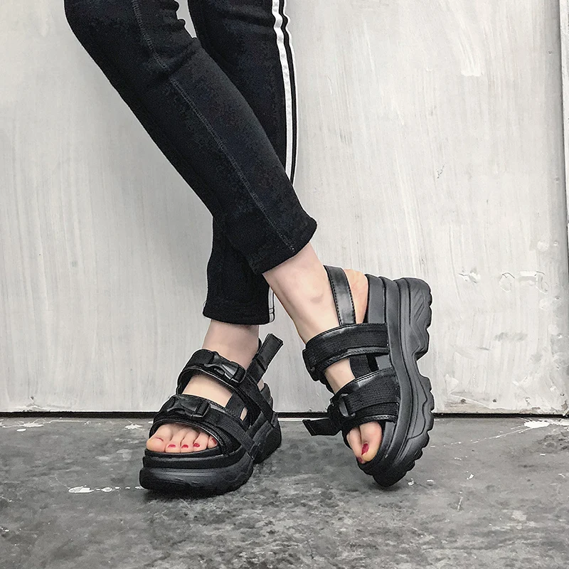 

Lucyever Women Summer Sandals Black White Platform Wedges Shoes Woman Casual Shoes Footwear Flip Flop Open Toe Gladiator Sandals