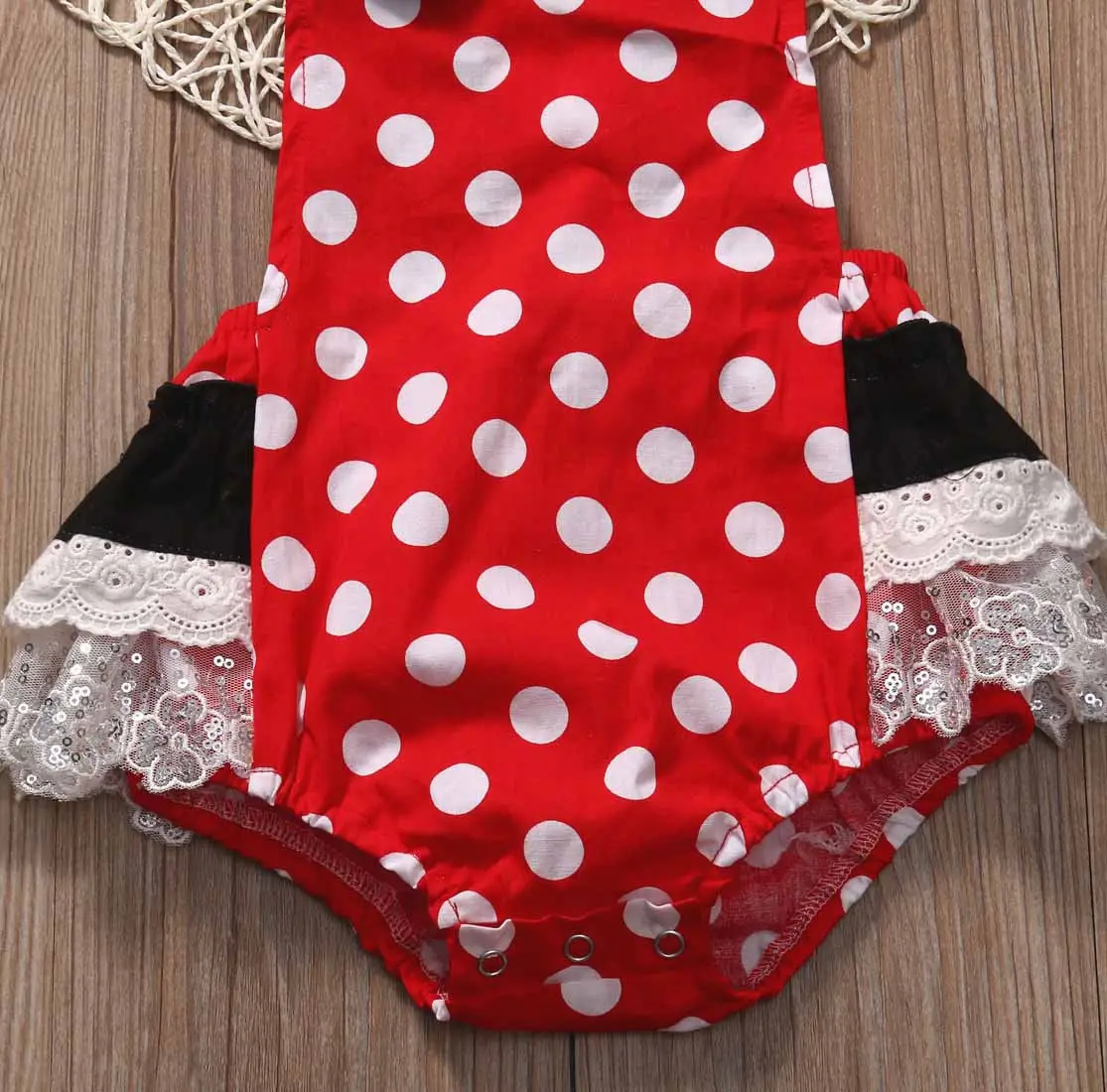 Минни Мышь в горошек комплект для малышей новорожденных для маленьких девочек Летний комбинезон для детей кружевной наряд женский пляжный костюм Детская Костюмы