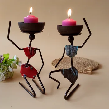 

2pcs Creative Iron Art Candlestick African Woman Decoration Candle Holders Banquet Party Features Snack Dish Tableware Stand