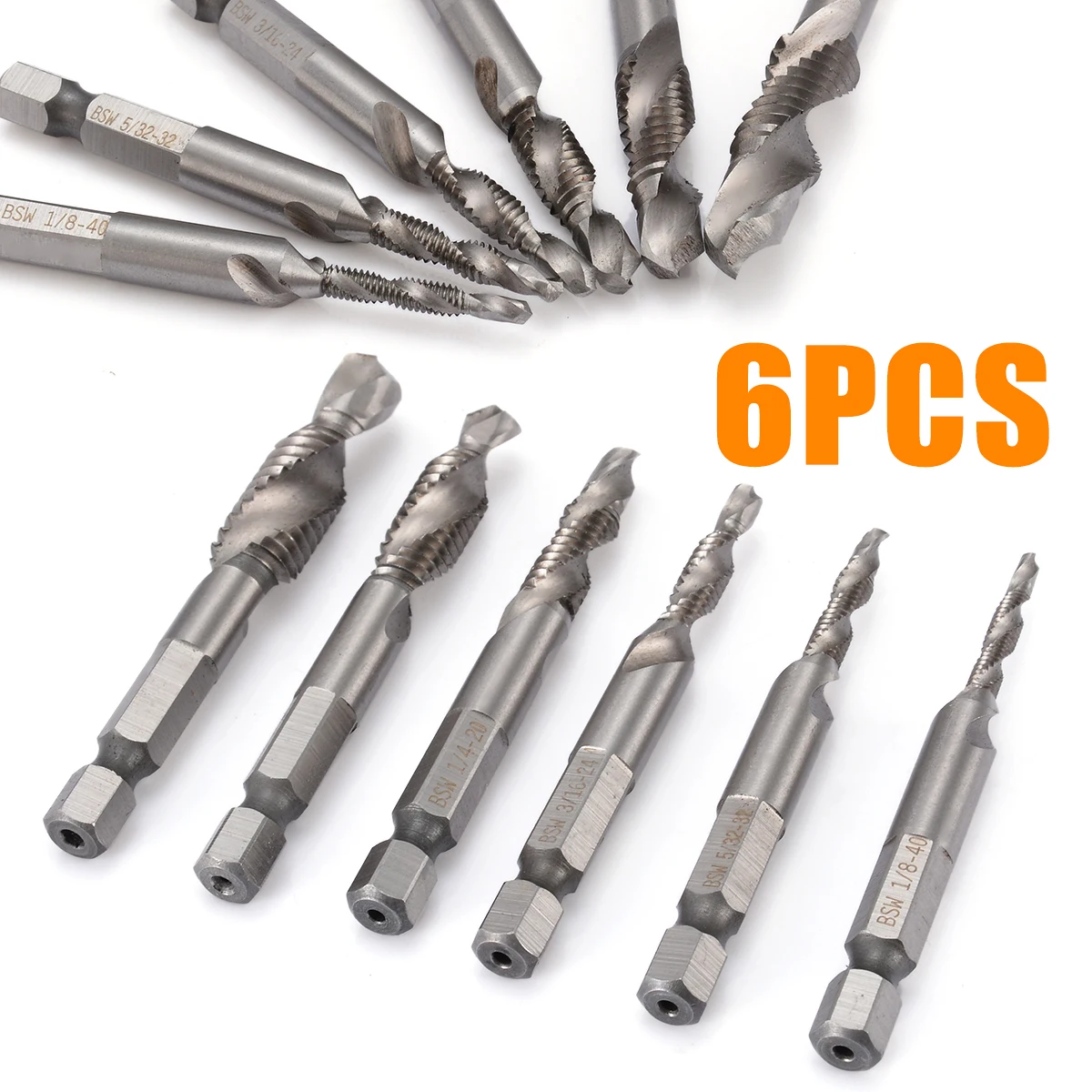 6Pcs 1//4 Hex HSS Screw Thread Drill Bits Spiral Pointed Taps Drill Bits Self-centering Point Twist Drilling For Metal Working