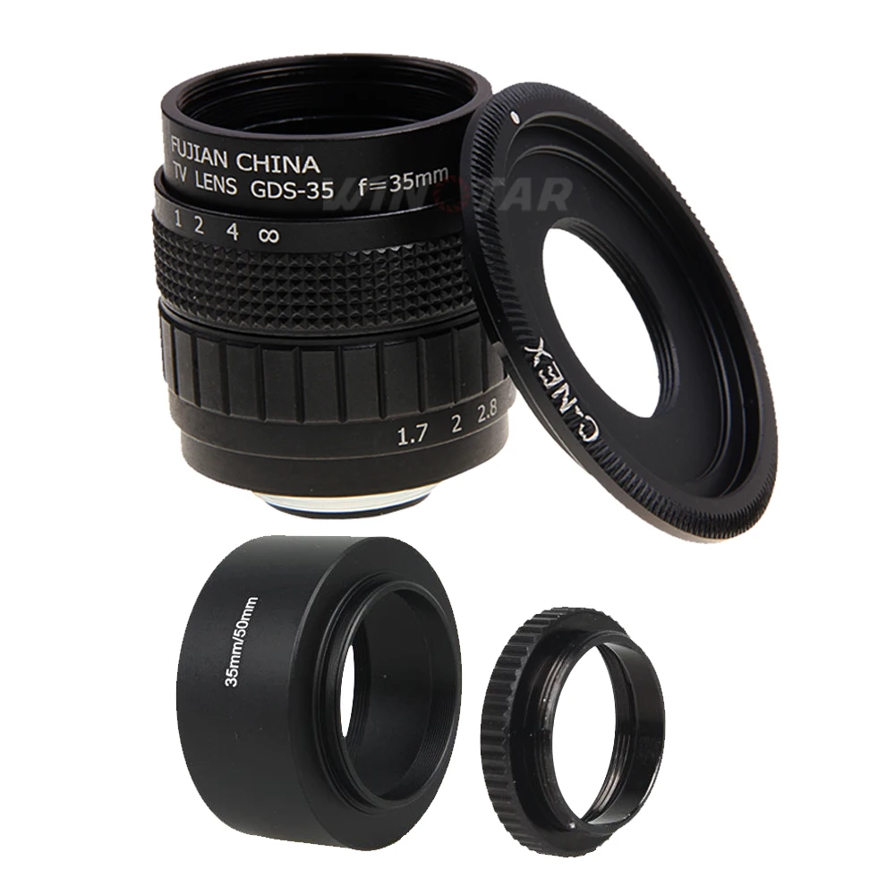 

FUJIAN 35mm F1.7 CCTV Lens + C-NEX Mount + Lens Hood + Macro Ring for SONY E Mount A6500 A6300 A6000 NEX6 NEX7 NEX3 NEX5 NEX5T