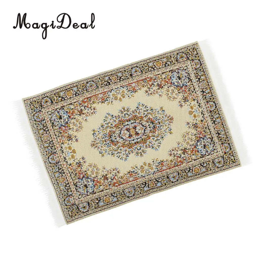 MagiDeal Beige 1/12 Scale Woven Rug Floor Carpet Dolls House Miniatures Furniture Toys for Dollhouse Floor Silk Coverings Gifts