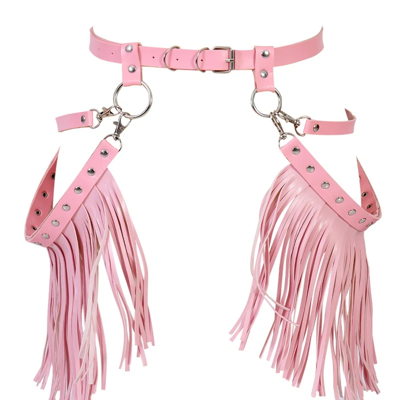 90's Tassel Pink Leather Harness Garter Waist Suspender Cage Belt Fetish Goth Plus Size Adjust Hollow Out Body Bondage Lingerie 90's Tassel Pink Leather Harness Garter Waist Suspender Cage Belt Fetish Goth Plus Size Adjust Hollow Out Body Bondage Lingerie