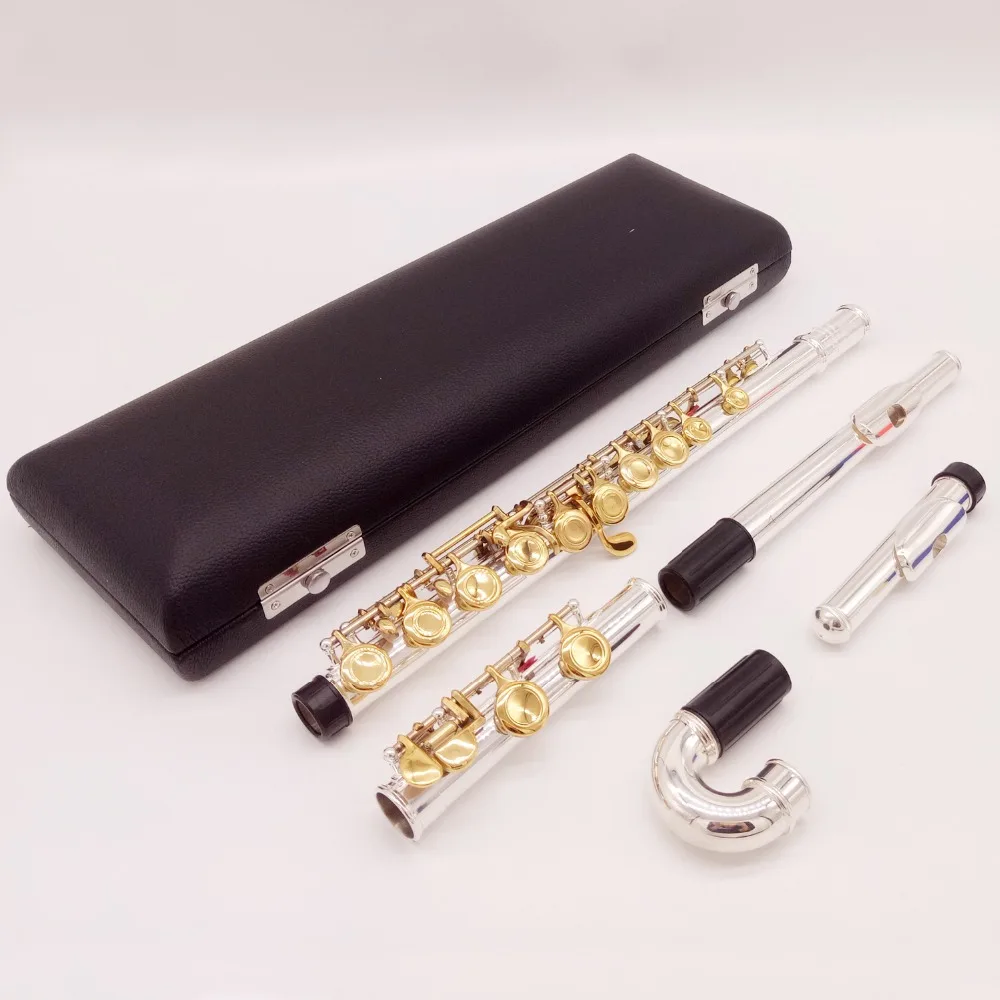 

Japan YMH Professional Flute 400 Series Silver Plated Flute Gold Keys Intermediate Student Curved Headjoint Flutes B Leg 16 Hole