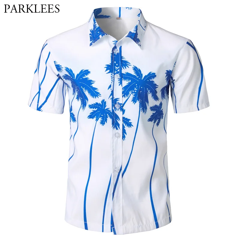 

Palm Tree Print Hawaiian Shirt Men 2018 Fashion Summer Short Sleeve Shirt Men Casual Vacation Tops Shirts for Men Chemise Homme