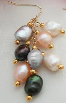 

Elegant 100% Genuine Freshwater Pearl Dangle Earrings For Women,Handwork Huge 11mm Multicolor Rice Pearl Jewellery