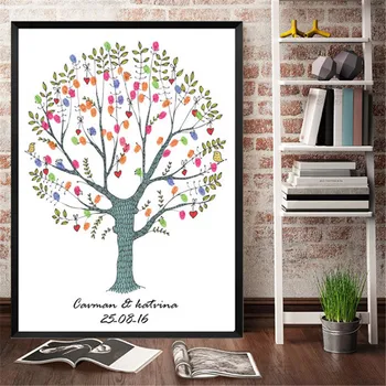 

Customized Fingerprint Canvas Painting Guest Book Sign Souvenir DIY Tree Plant Birthday Wedding Event Baptism Party Decoration