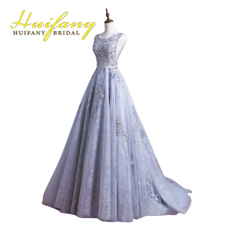 Argent Gris Longue Dentelle Formelle Invité De Mariage Robe