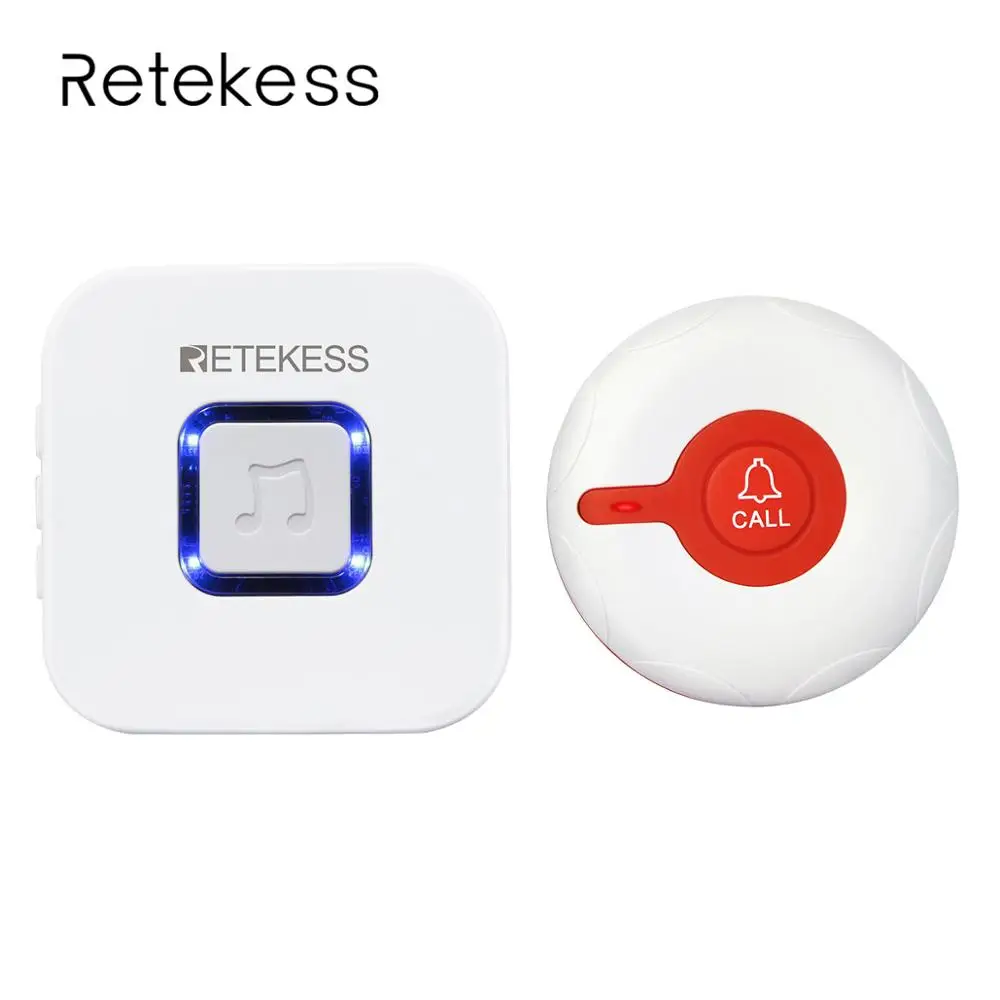 

Retekess TH102 433MHz Wireless Doorbell Receiver and One Button Pager Combination of Elderly Wireless Calling System Waterproof