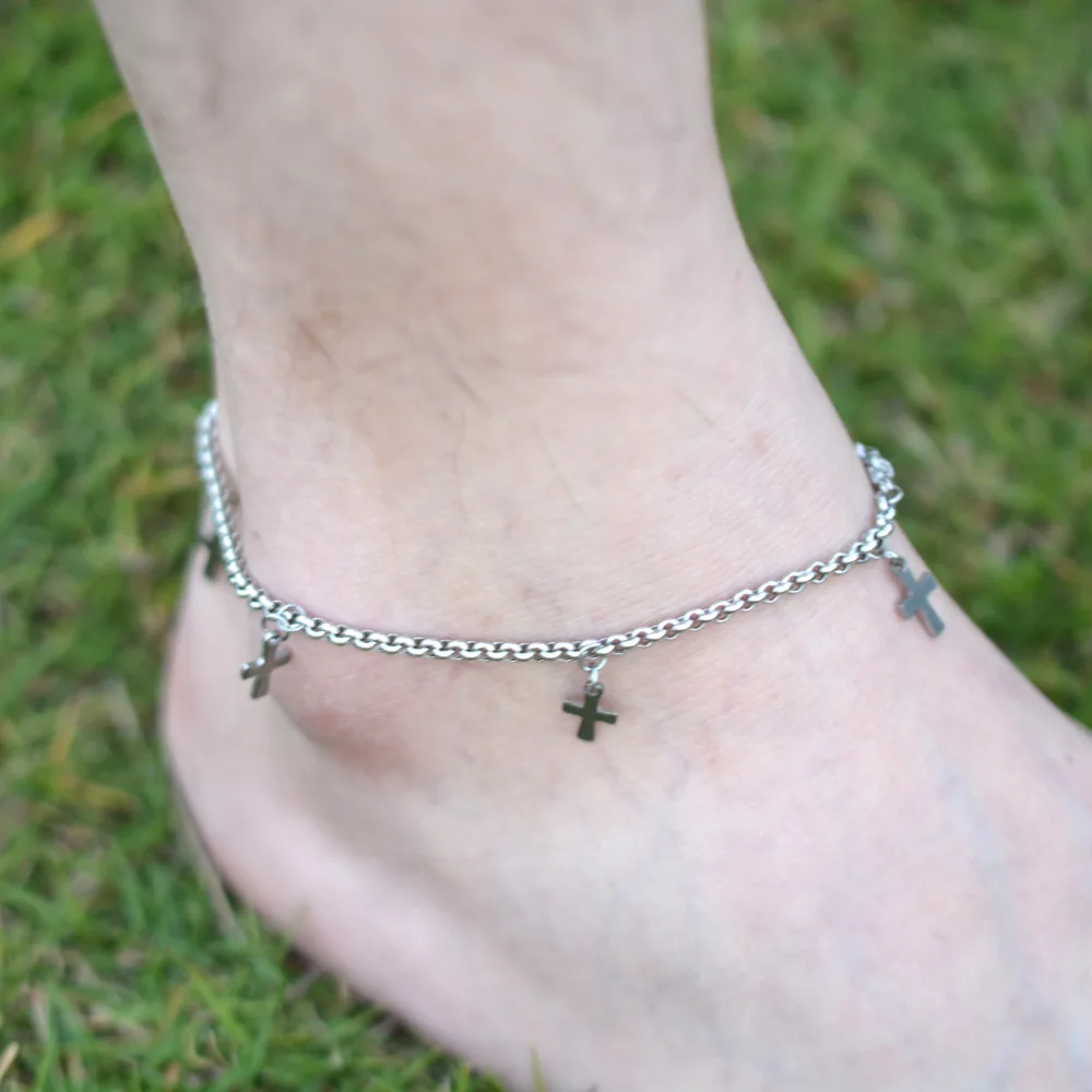 DIY 316L Stainless Steel Anklet Chain with Small Cross Charms Ankle