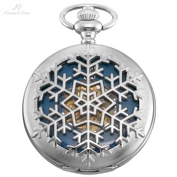 

KS Retro Silver Roman Number Hexagon Analog Snow Hunter Chain Skeleton Mechanical Clock Jewel Male Relogio Pocket Watch /KSP101