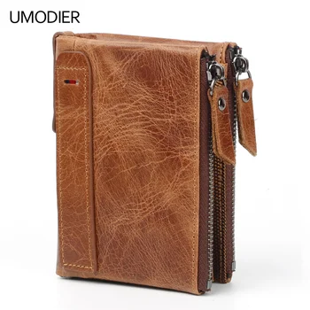 

UMODIER Genuine Leather Men Wallet Small Men Walet Zipper&Hasp Male Portomonee Short Coin Purse Brand Perse Carteira For Rfid