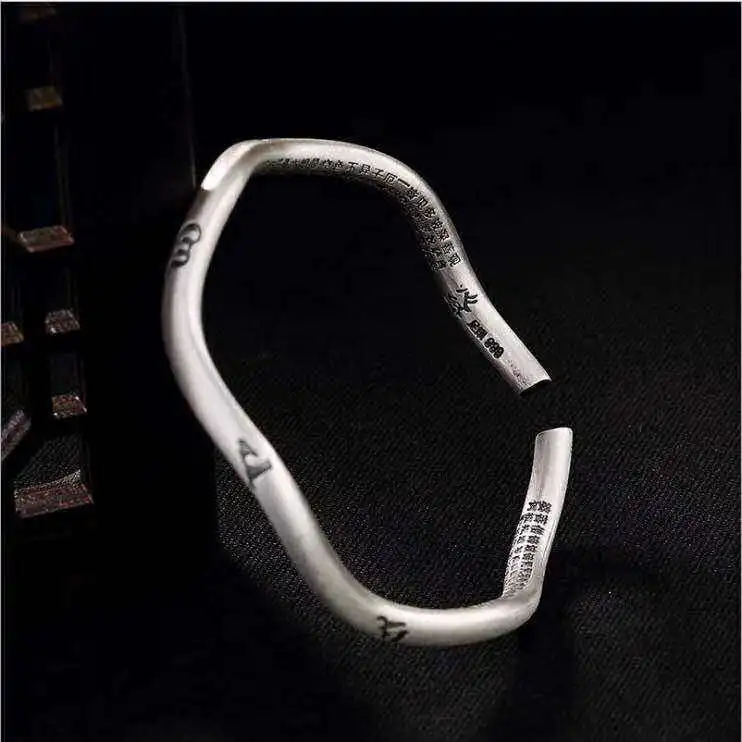 

Sterling S999 silver Bangles 999 opening vintage Bangle Buddhist sutra Scripture Chinese characters 25g bracelet
