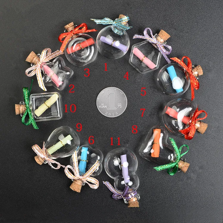 

30 X Clear Small Cork Wish Vials Hand Blow Out Mini Creative Glass Pendants Bottles with Blank Message Wholesale