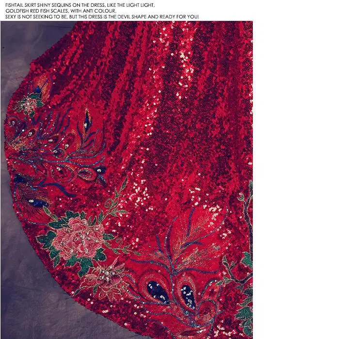 Роскошные Длинные Cheongsams с блестками/Вышивка без спинки Qipao Женская Роба в восточном стиле Китайская традиционная свадебное платье-Русалка