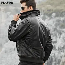Kожаная куртка мужская бомбер FLAVOR, черный жакет из натуральной яловой кожи, армейский стиль, теплая пилотная куртка на зиму