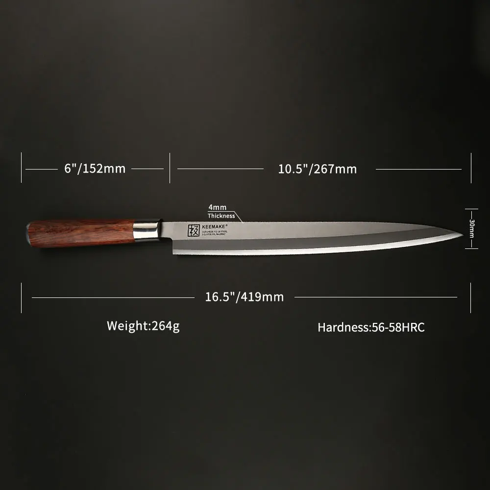 KEEMAKE 10,5 дюймов Профессиональный кухонный нож Sashimi из нержавеющей стали с одним краем острым лезвием кухонные ножи инструменты с деревянной ручкой
