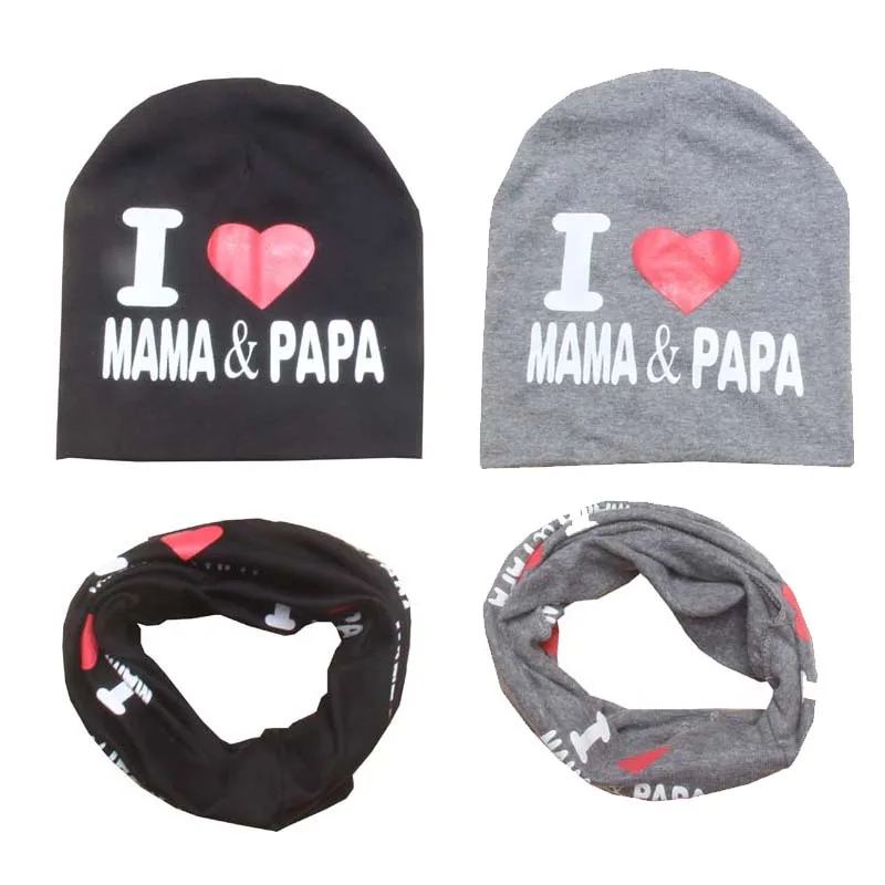 

2018 Brand Baby Cap Cartoon Love Mama Papa Printing Cotton Knit Beanie Hats For Toddler Boy Girls Spring Autumn Winter Headwear