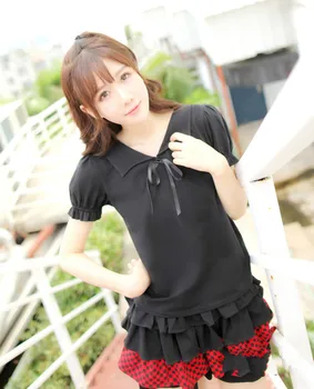 

Princess sweet lolita shirt Japanese soft sister small demon hand pointed collar black shirt Dolley-0036