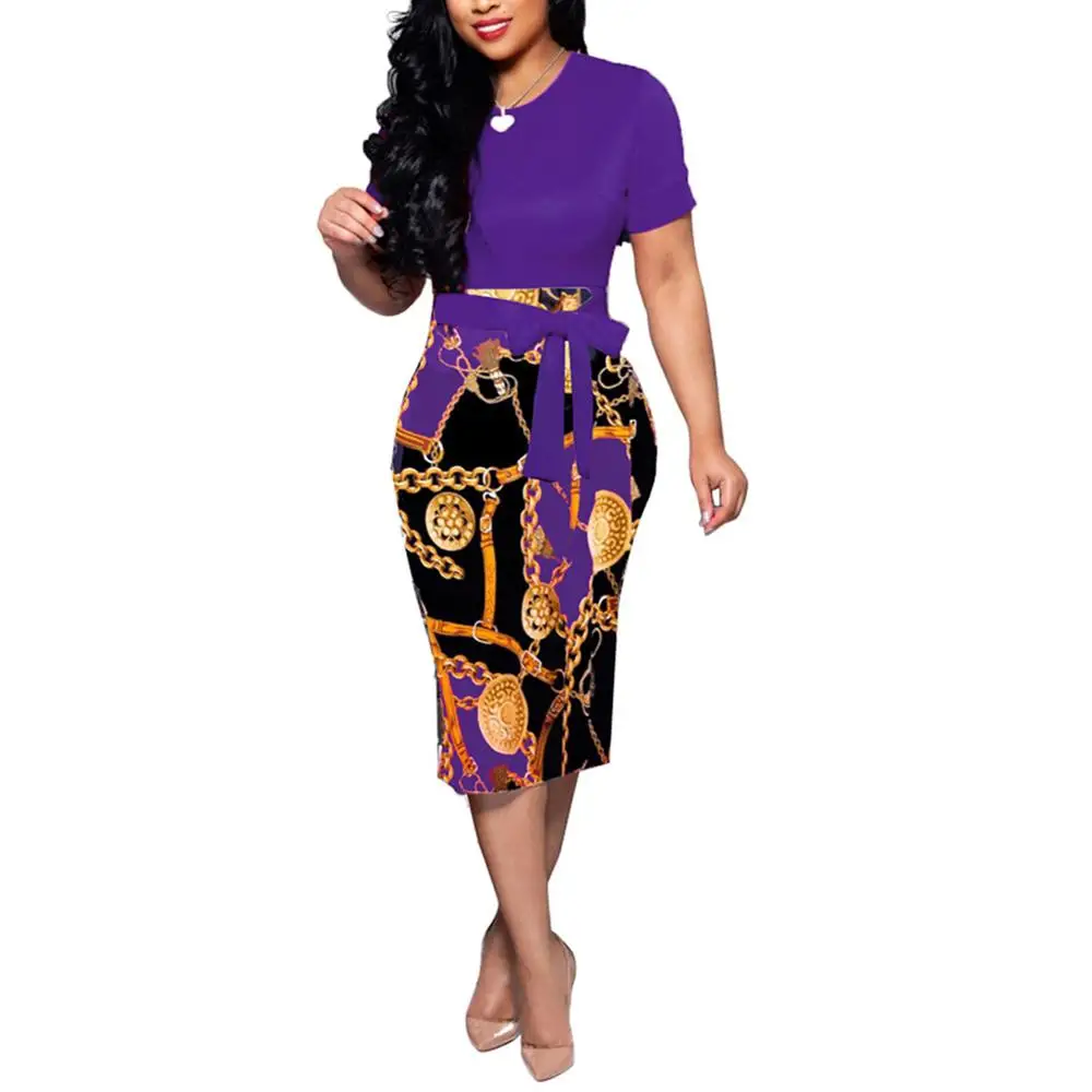 SUNGIFT size Размер, африканские платья для женщин, цифровой с Африканским принтом Макси летнее платье Дашики платье длиной до колена африканская юбка - Цвет: Purple