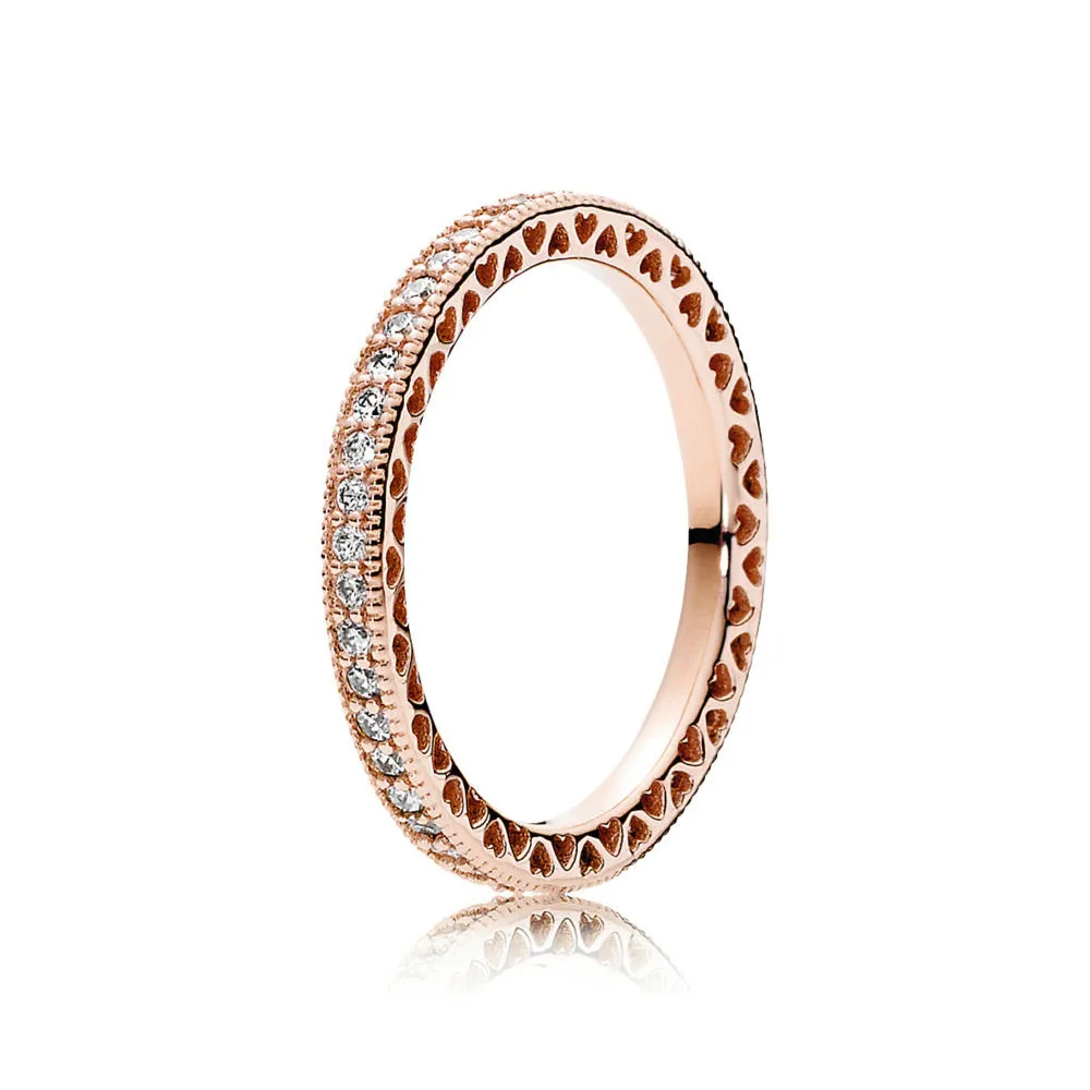 

NEW 100% Sterling silver 1:1 Glamour 180963CZ ROSE HEARTS OF RING Original Women wedding Fashion Jewelry 2019