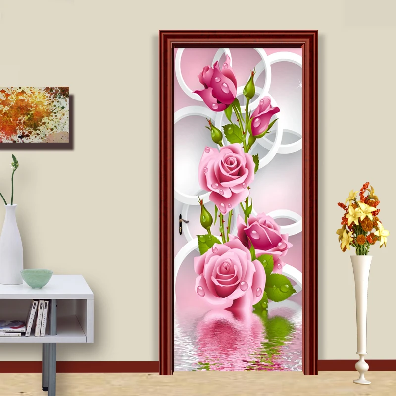 Современные Простые розовые цветы круг фото фрески обои для гостиной спальни дверь наклейка креативные DIY обои для стен 3 D