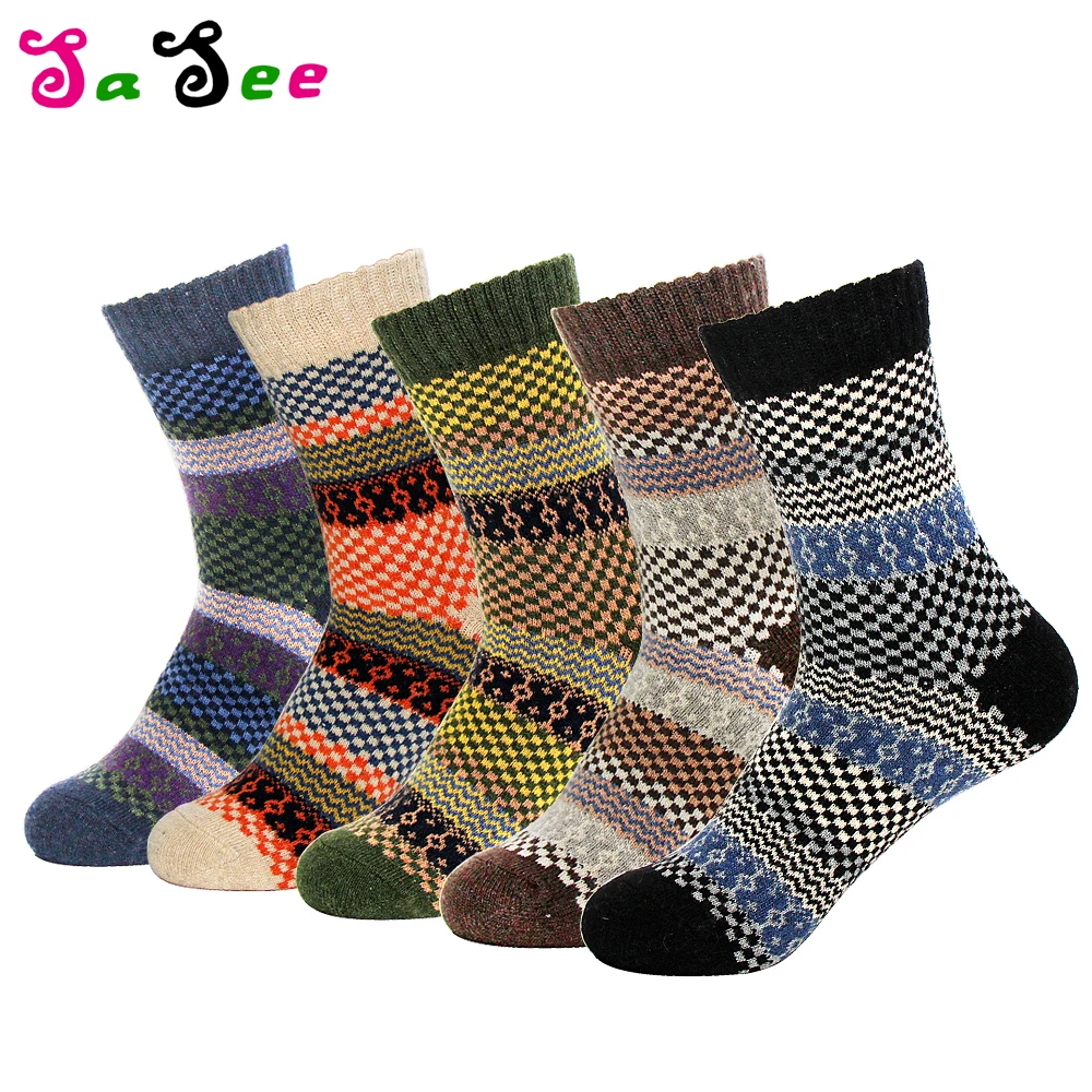 

Retro Rabbit Wool Socks Men National Style Autumn Winter Thick Warm Multi Colorful Geometric Square Prints Sock Meias Calcetines