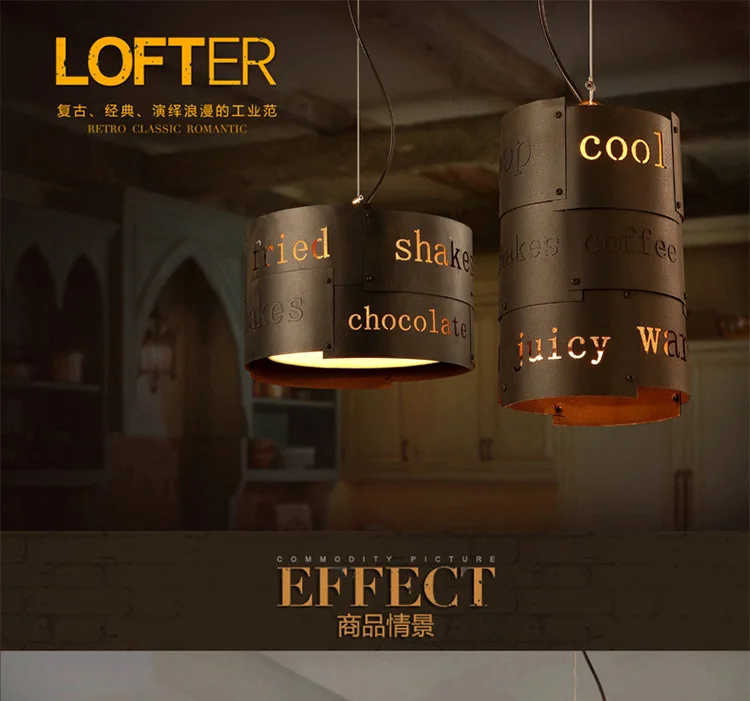 

Personality Industrial Vintage Loft Style Wrought Iron Creative English Carved Pendant Light Restaurant Cafe Light Free Shipping