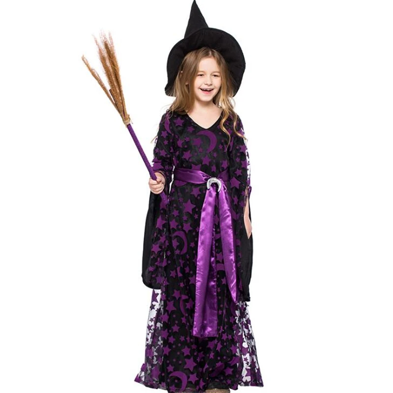 

Deluxe Children Girls Purple Moon Witch Halloween Costume Cosplay