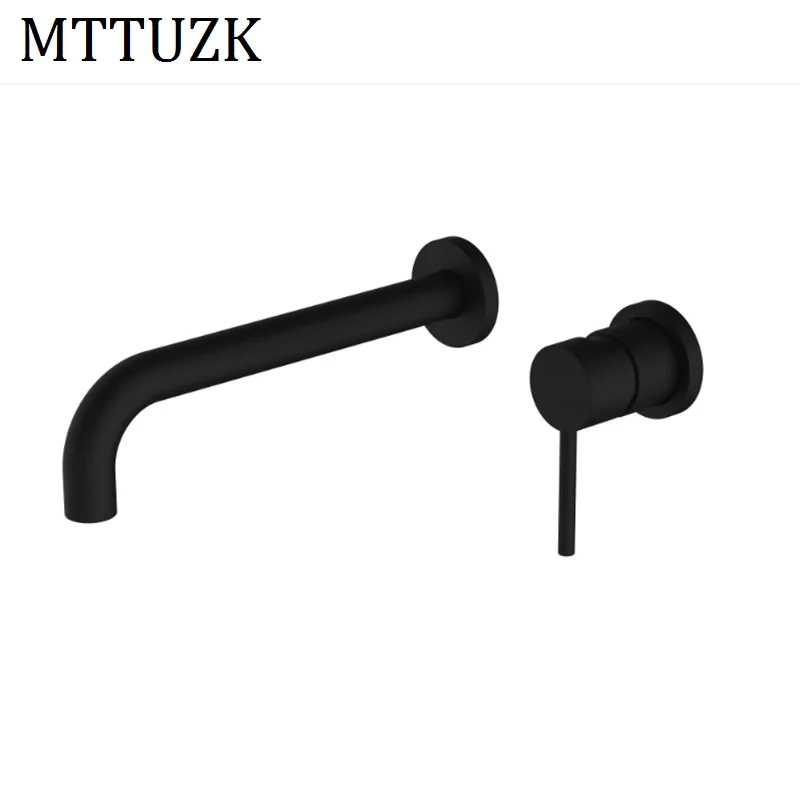 MTTUZK Simple Style Matte Black Brass Wall Mounted Basin Faucet Single Handle Mixer Taps Hot and Cold Split | Обустройство дома