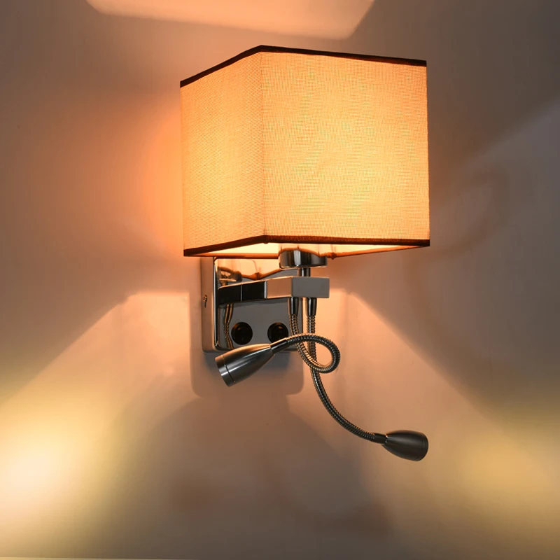 

Modern wall sconce with switch wall bed lamps 1 or 2 pcs 1w led reading light hose rocker arm Reading lighting fabric lampshade