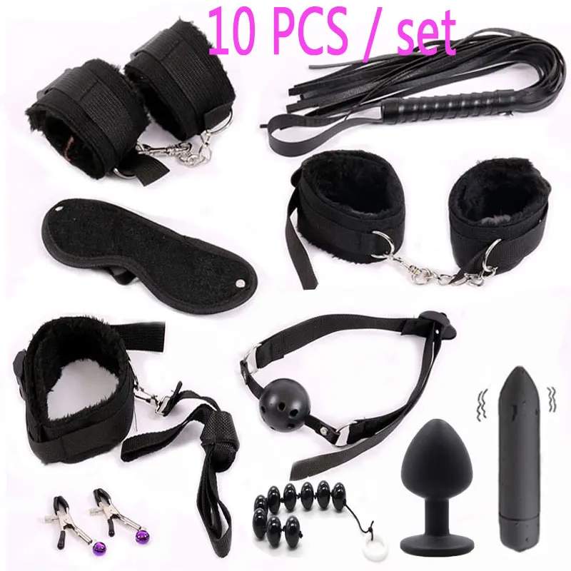Women Men Porno Sex Handcuffs Nipple Clamps Whip Mouth Gag Sex Mask Anal Plug Bdsm Bondage Set Sexy Lingerie Toys for Adults