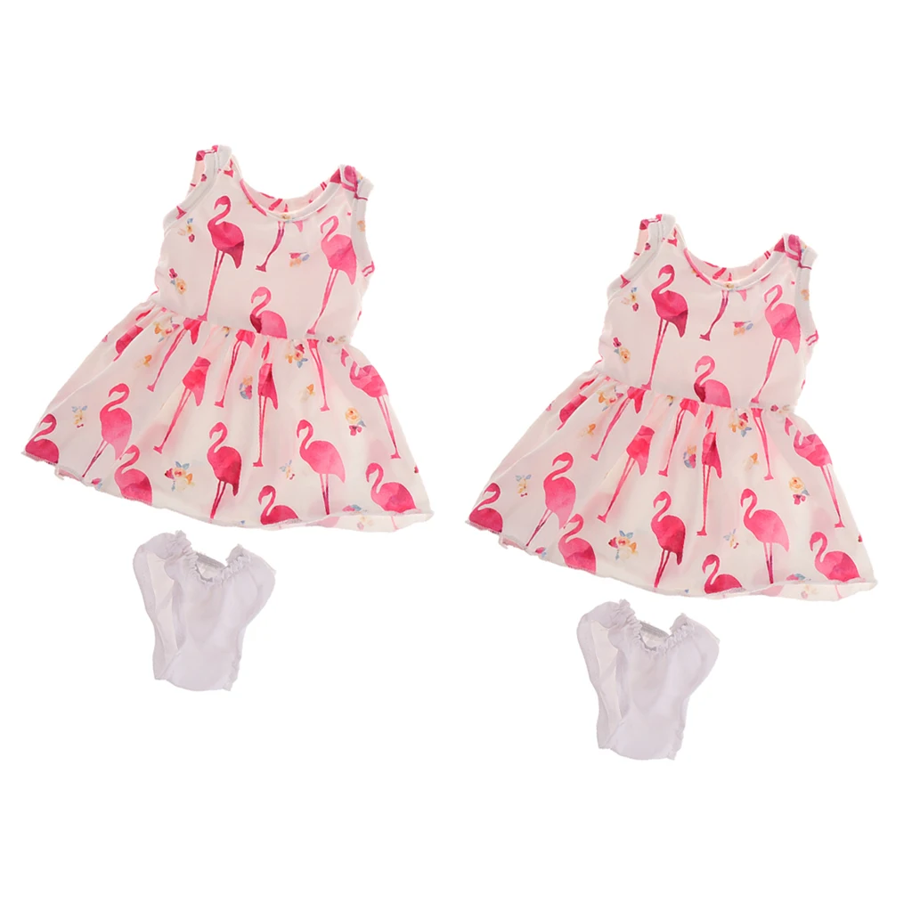 2 Set 1/4 Scale Doll Clothes Girl Skirt & Underpants Outfits 18 inch BJD Dolls Dress Up Accessories (Flamingo Prints)