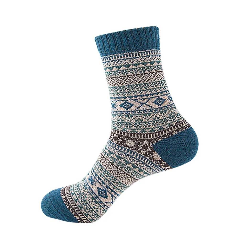 Новые зимние толстые теплые шерстяные носки, повседневные женские винтажные зимние теплые толстые шерстяные носки с геометрическим принтом - Цвет: Золотой
