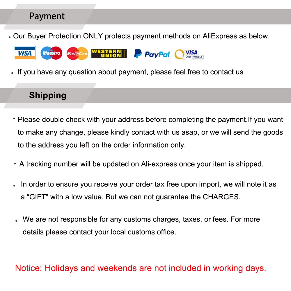 Payment and shipping