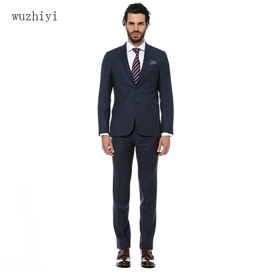 

wuzhiyi terno masculino Single Breasted Flat Slim Fit Wedding Groom men suit smoking masculino latest coat pant designs 2 pieces