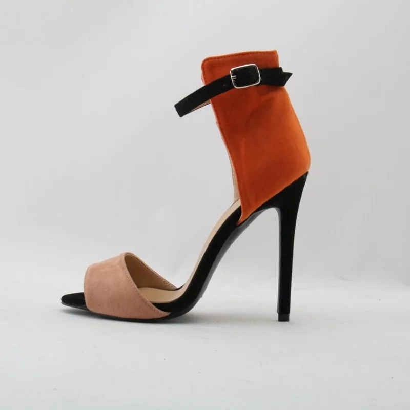 

Concise Stylish Flock Woman High Heel Sandals 2018 Newest Open Toe Cover Heel Bukle Strap Orange Dress Office Ladies Sandals