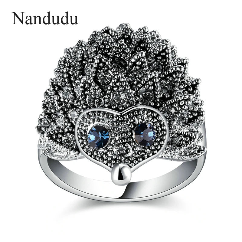 

Nandudu Cute Hedgehog Ring Marcasite Crystal for Girl Women Lady Adorable Animal Rings Accessory Gift R1857