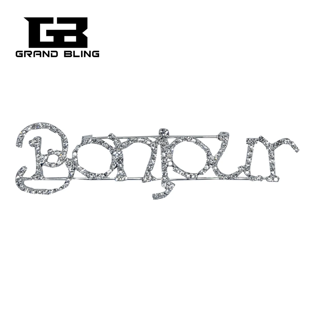 

Romatic French theme Gift Crystal Brooch "Bonjour" Greeting Saying Word Pin Brooch Jewelry