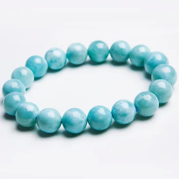 

Genuine Natural Blue Larimar Bracelet Gemstone 11mm Round Beads From Dominica Stretch AAAAAA