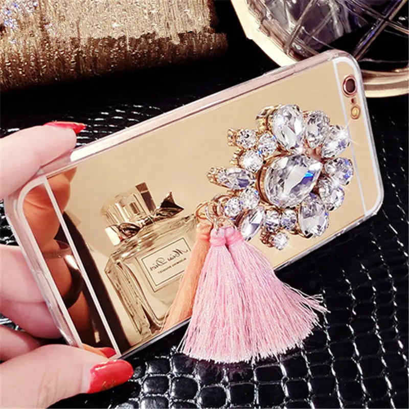 Чехол для iPhone 5 5S 6 S 7 8 Plus X роскошные стразы цветы кисточки мягкая зеркальная