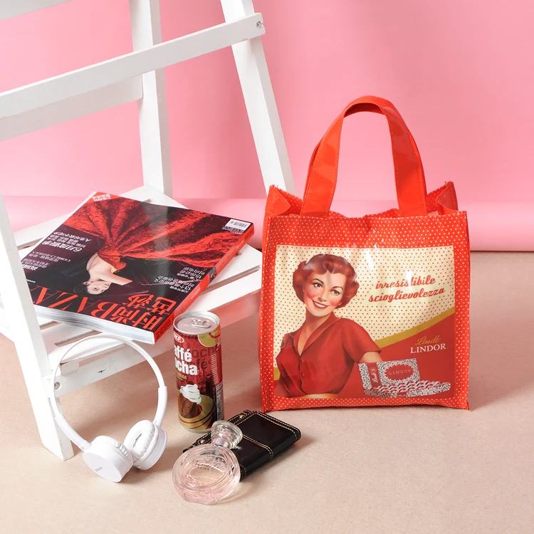 Fashion Red leather double layer portable waterproof lunch bag small