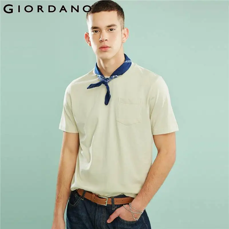 

Giordano Men T Shirt Men Single Pocket Short Sleeves Ribbed Round Neck Tshirt Men Loose Fit Casual Summer Tee Shirt Masculina