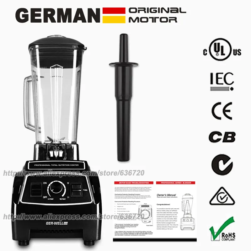 

100% GERMAN Motor Technology 3HP 2200W BPA FREE 2L juicer Blender ice smoothie & juicer food processor Commercial Blender