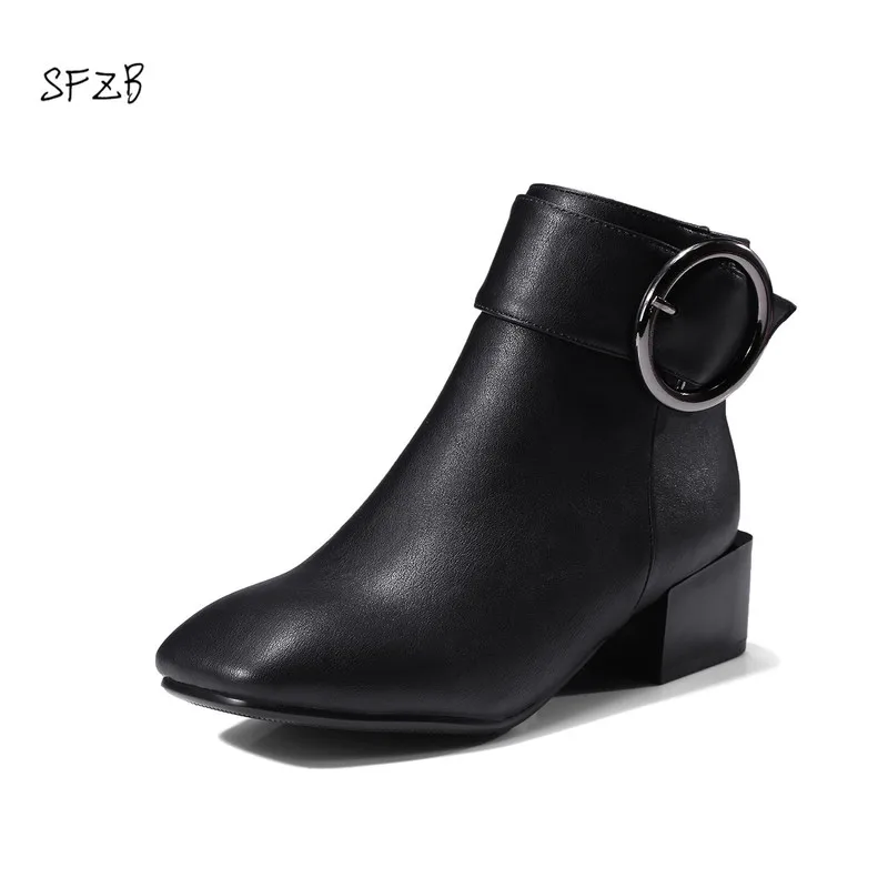 

SFZB Women Shoes square Heel Ankle Boots Martin Boots Zip Fall Spring square Toe High Heels Lady Shoes Gray Big Size 10 40 43