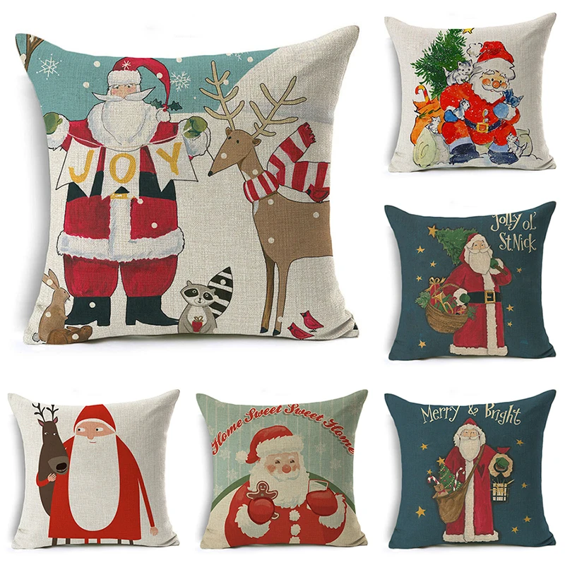 

Comwarm Merry Christmas Pillow Case Cartoon Lovely Santa Claus Pattern Modern Living Room Decorative Pillowcover fundas almohada