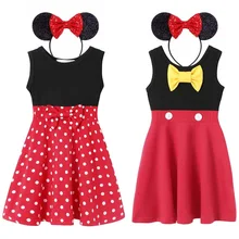 MUABABY; летнее платье для девочек; детское хлопковое платье в горошек с Микки и Минни; повседневная одежда для девочек; нарядная одежда принцессы для дня рождения