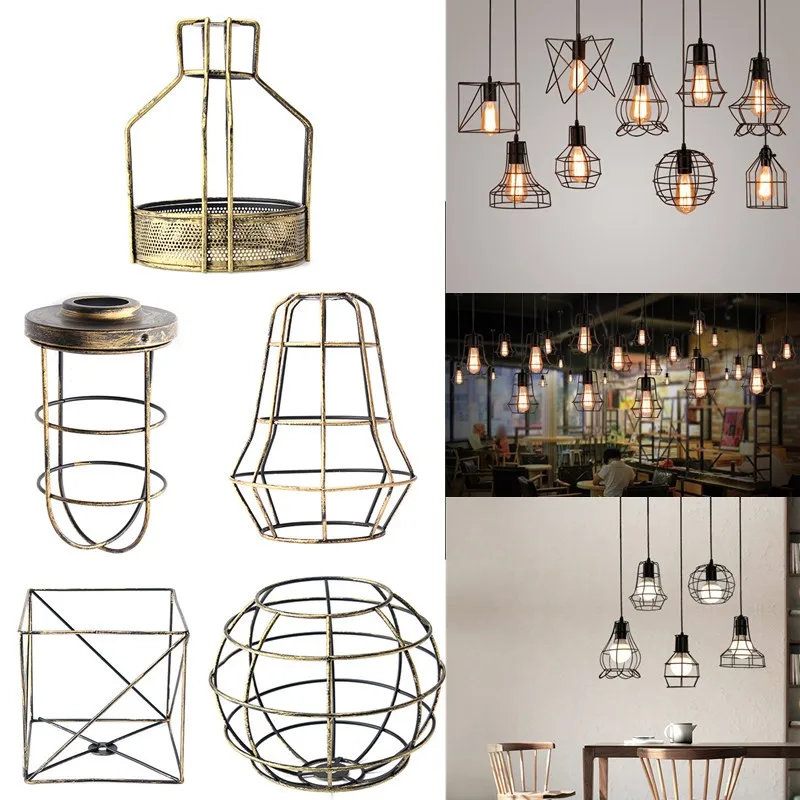 

Smuxi Retro Vintage Industrial Lamp Covers Pendant Trouble Light Bulb Guard Wire Cage Ceiling Hanging Bars Cafe Lamp Shade