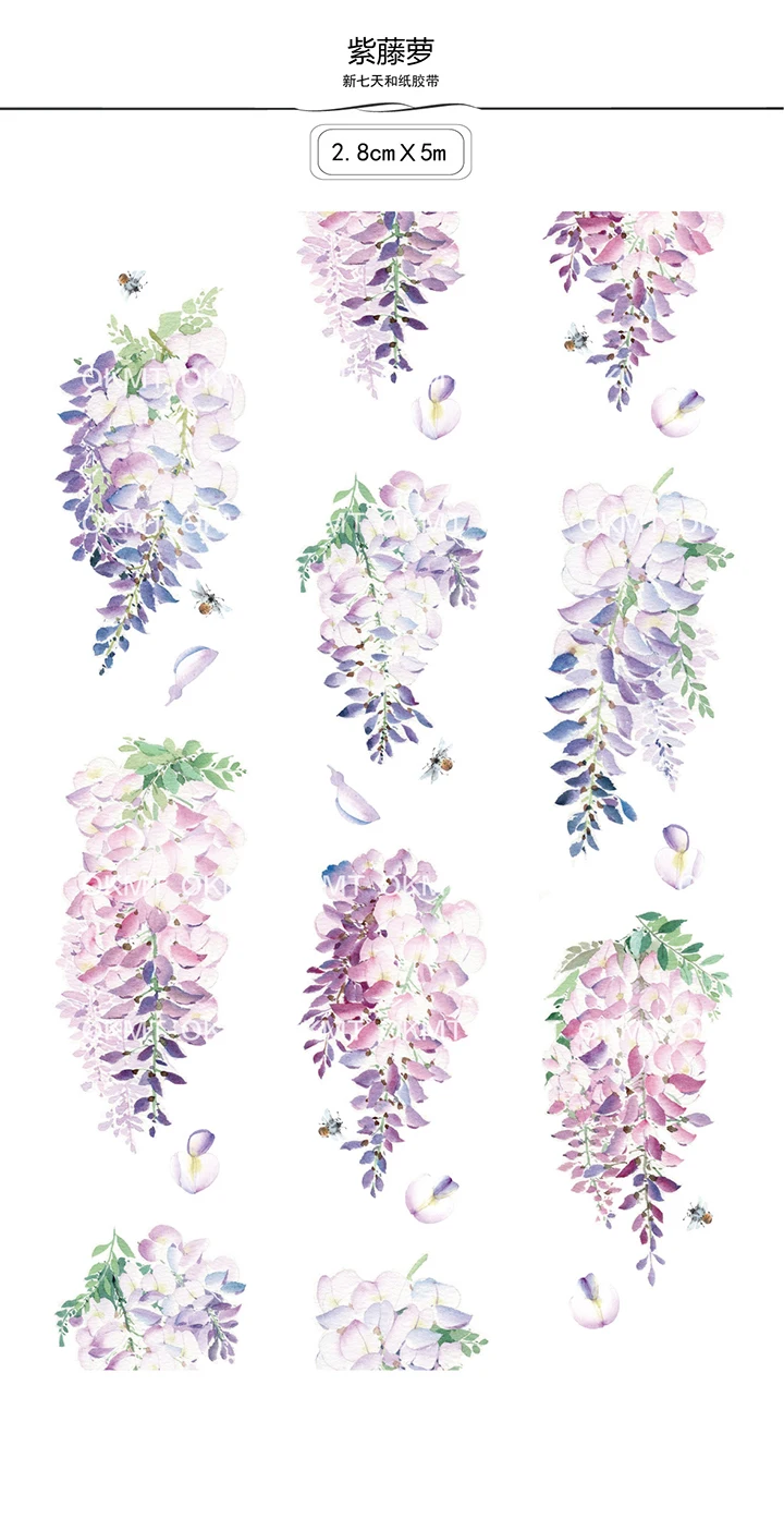 Декоративная лента для скрапбукинга цветы глицинии|washi tape|decorative tapeflower washi tape |